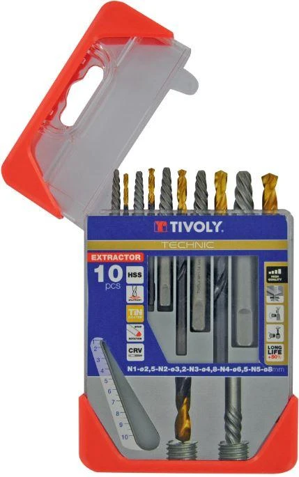 Grąžtas Nulūžusių varžtų ištraukiklių rinkinys 10vnt