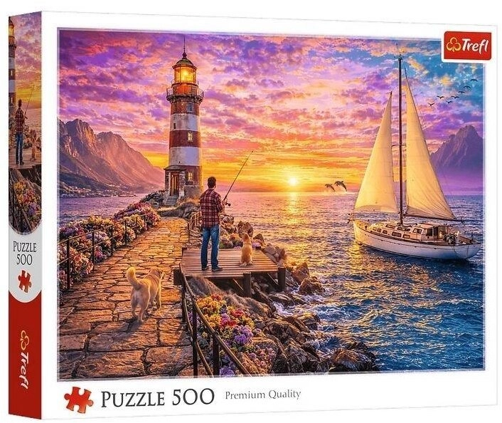 Puzzle 500 Latarnia o zachodzie słońca