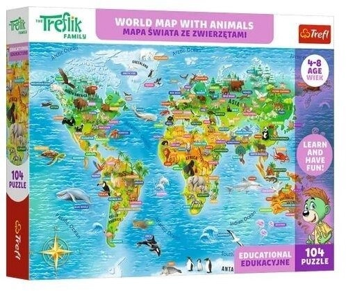Puzzle 104 Trefliki World Map Animals