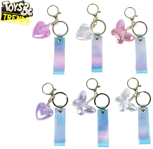 Holographic Key Ring Heart/Butterfly 6 asst