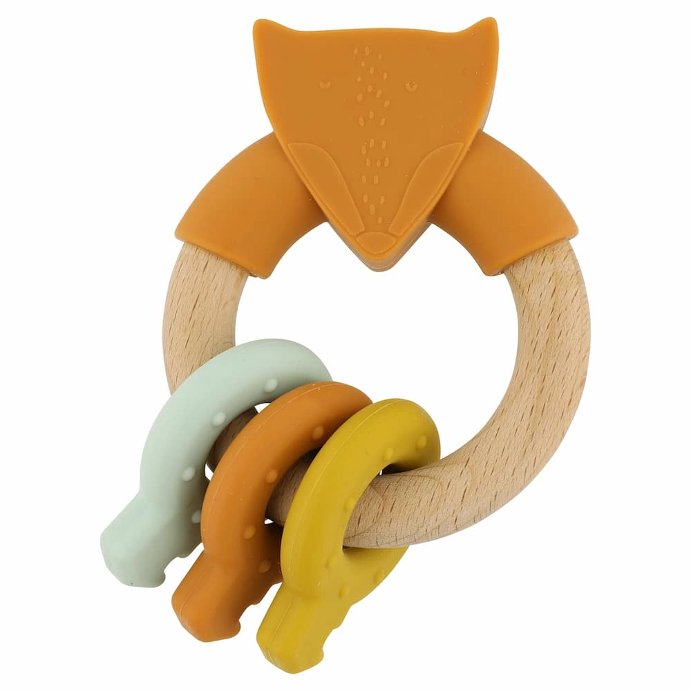 Wooden teether set of silicone fox