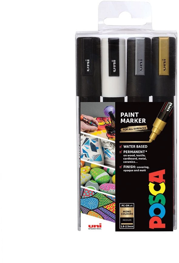 POSCA PC-5M Black  Gold  Silver  White