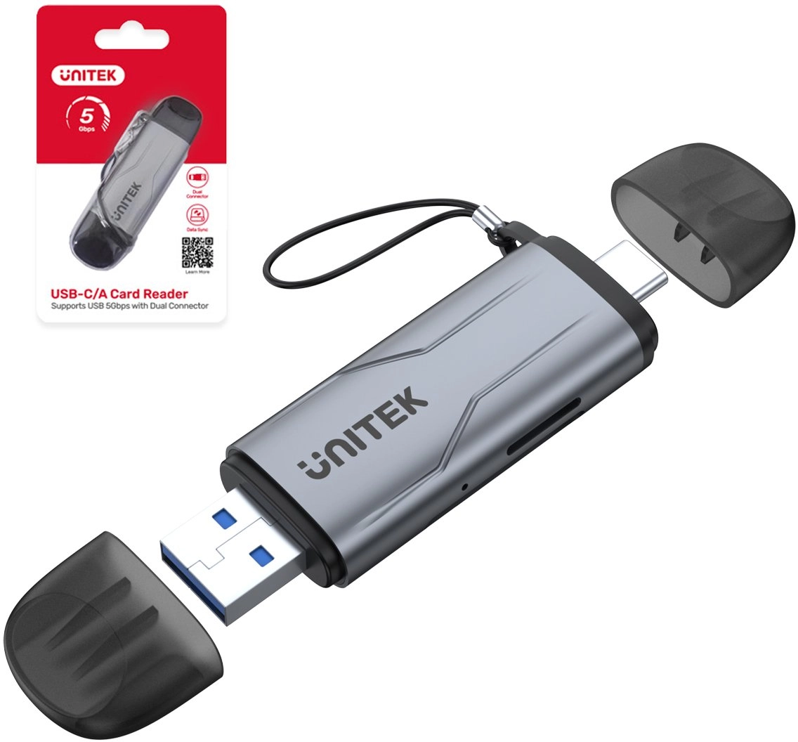 Unitek SD/microSD USB-A 5Gbps/USB-C reader gray