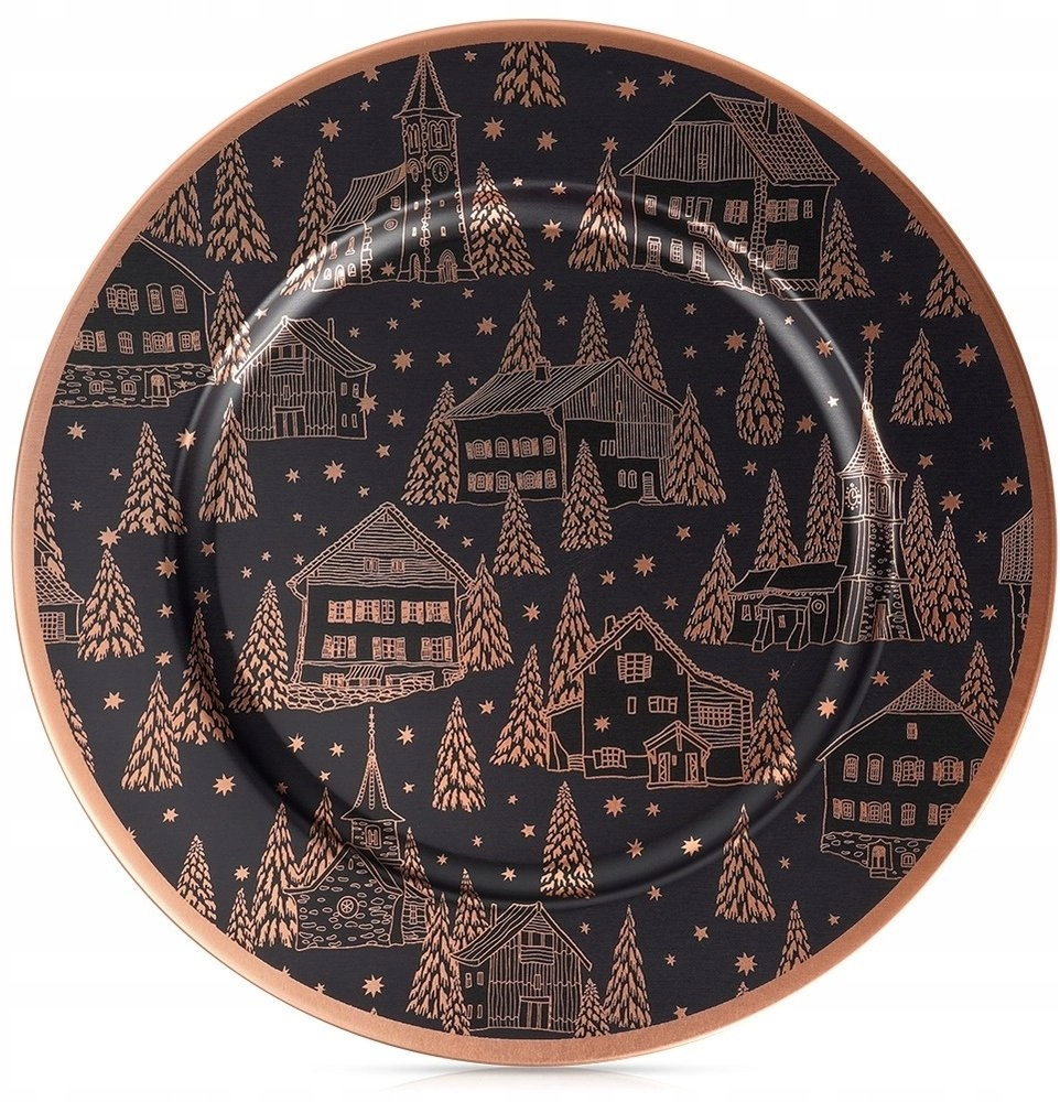 Vilde Underplate Black Copper Pattern Houses