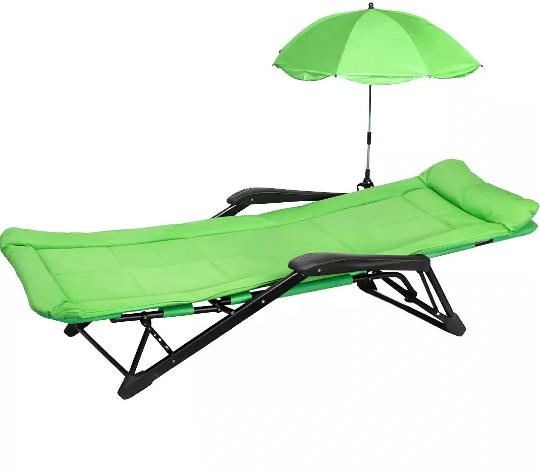 Folding deckchair with umbrella (light green)