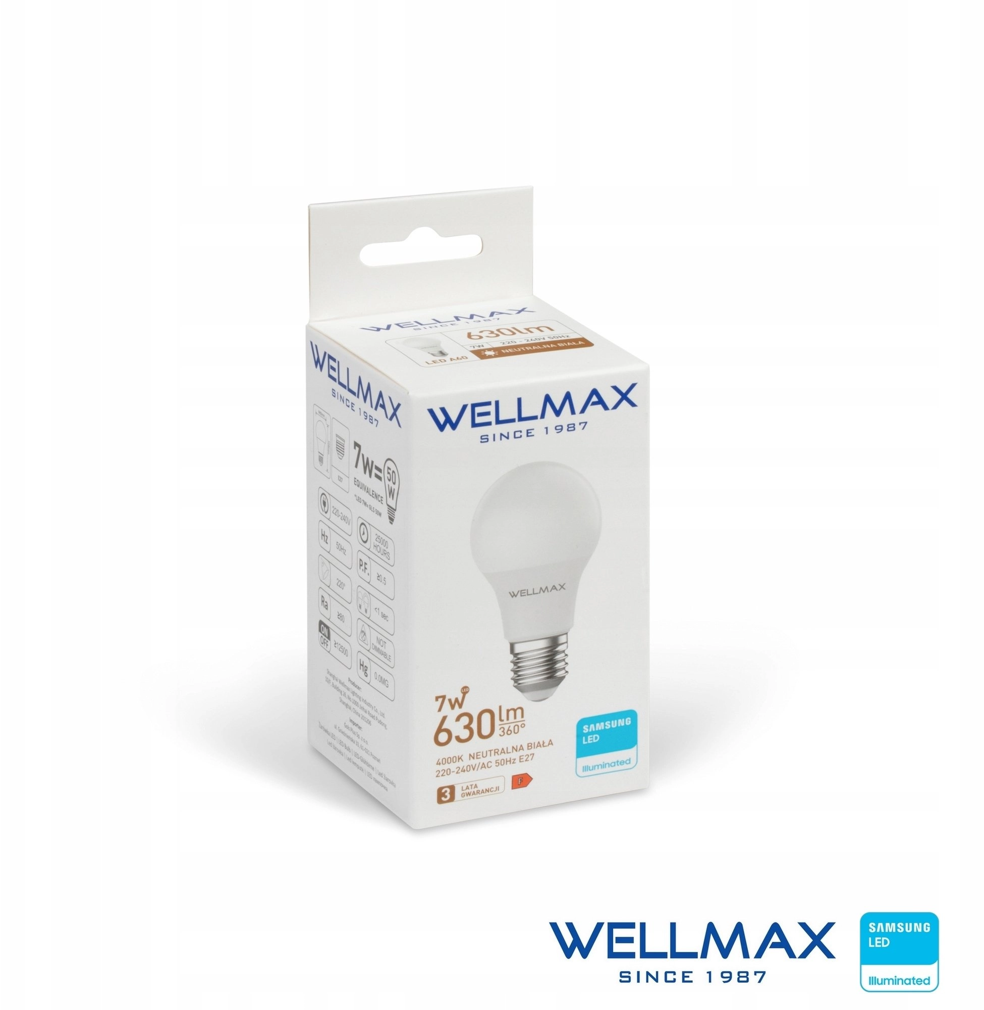 LED bulb 7W E27 90lm/W 630lm