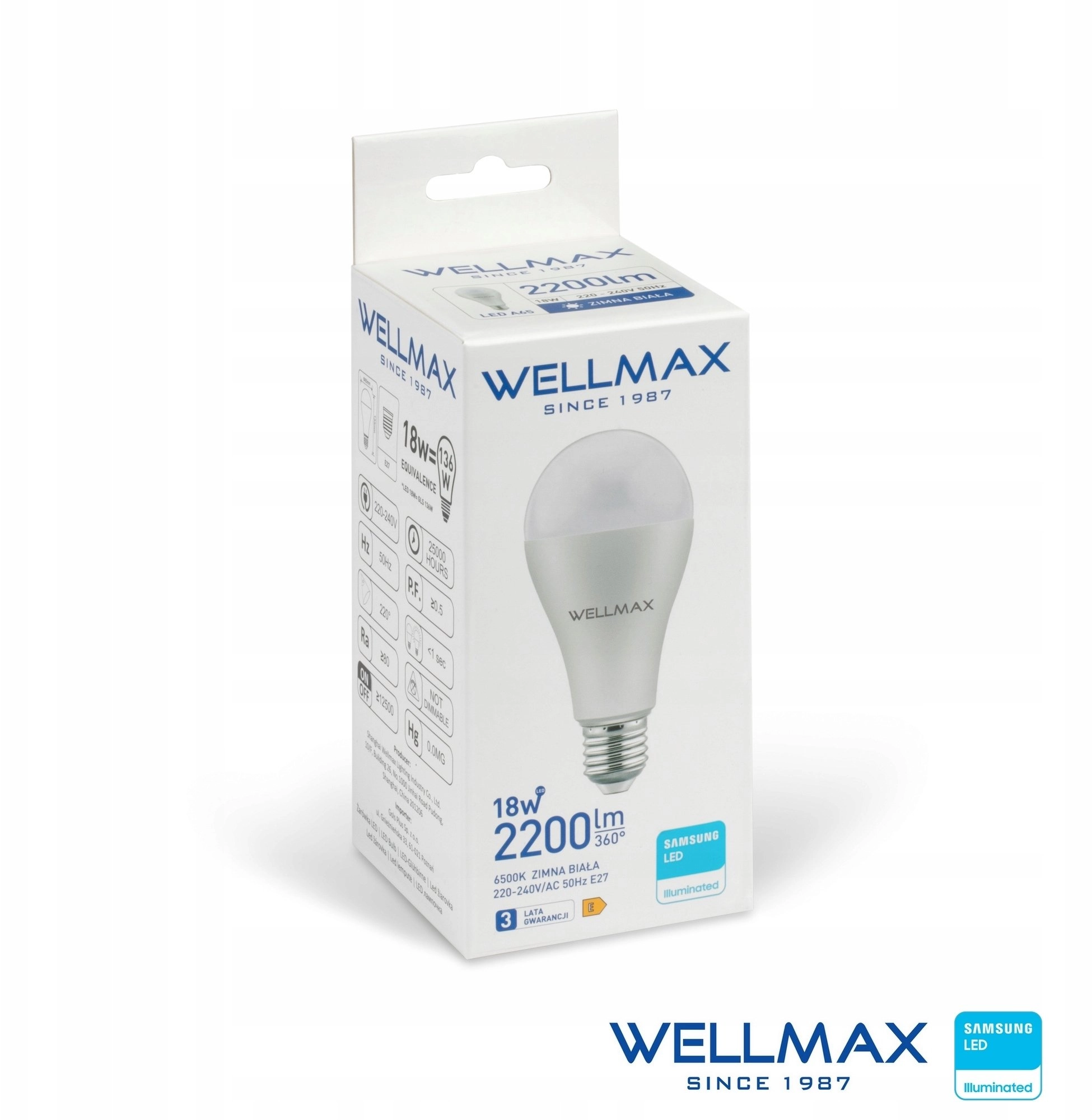 E27 LED bulb 18W 122lm/W 2200lm