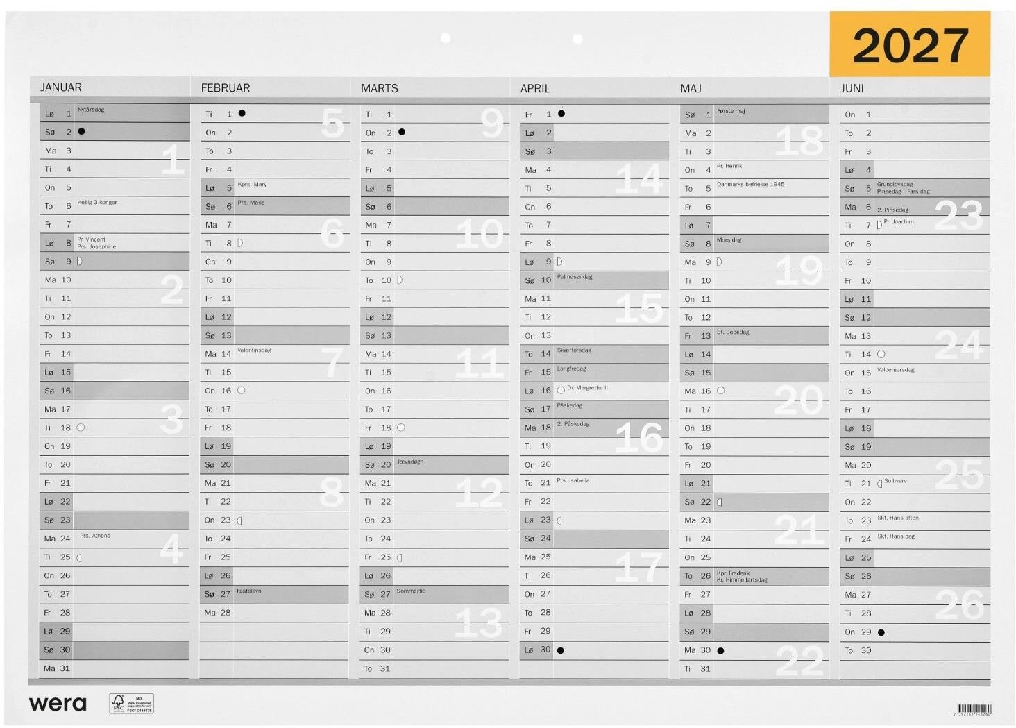 Wera Vægkalender A5 2027 DK 380527