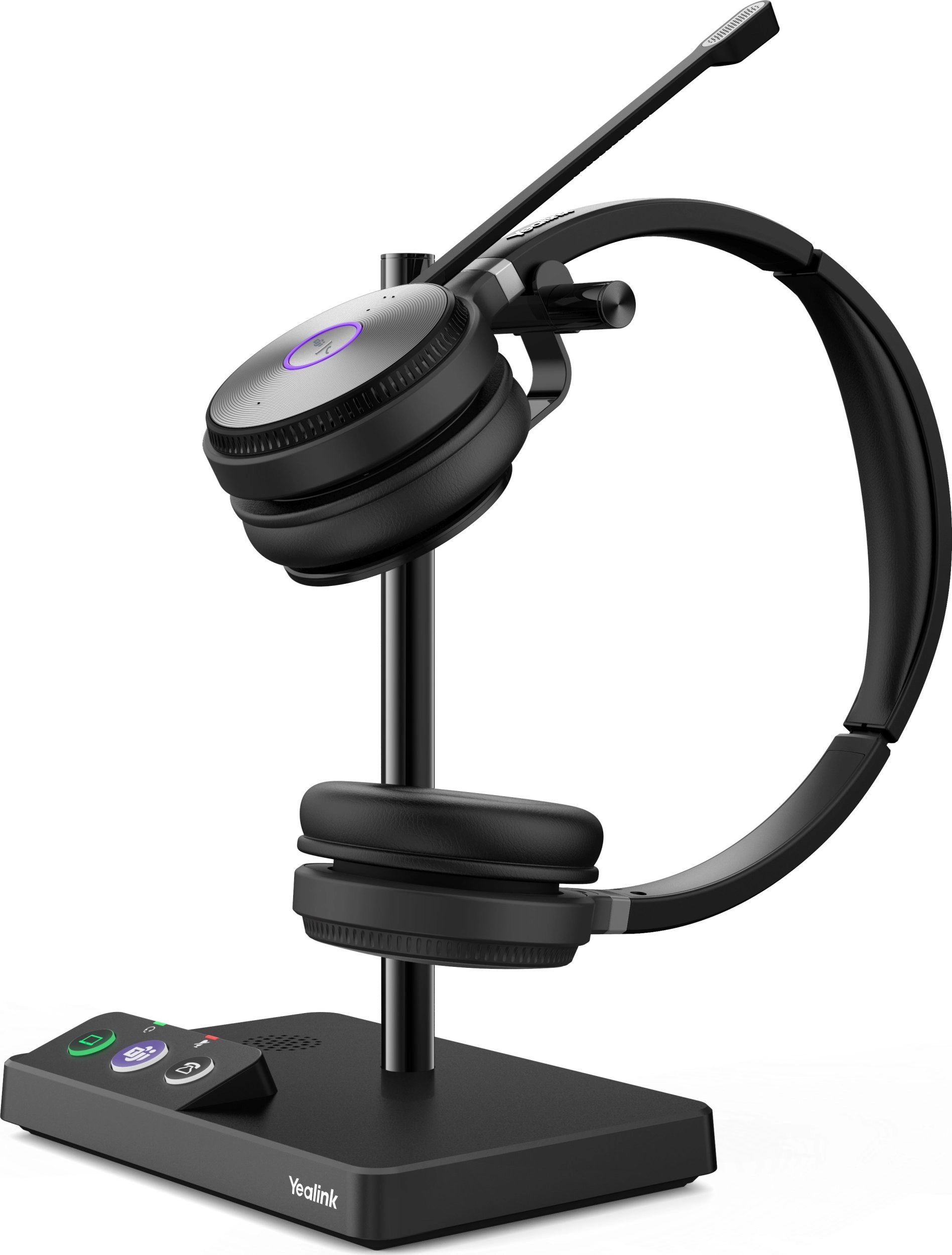 Yealink austiņas WH62 Dual DECT, stereo, bezvadu savietojams ar Microsoft Teams, bāzes stacija ar zvana signālu, sarunu laiks līdz 14 stundām, līdz 160