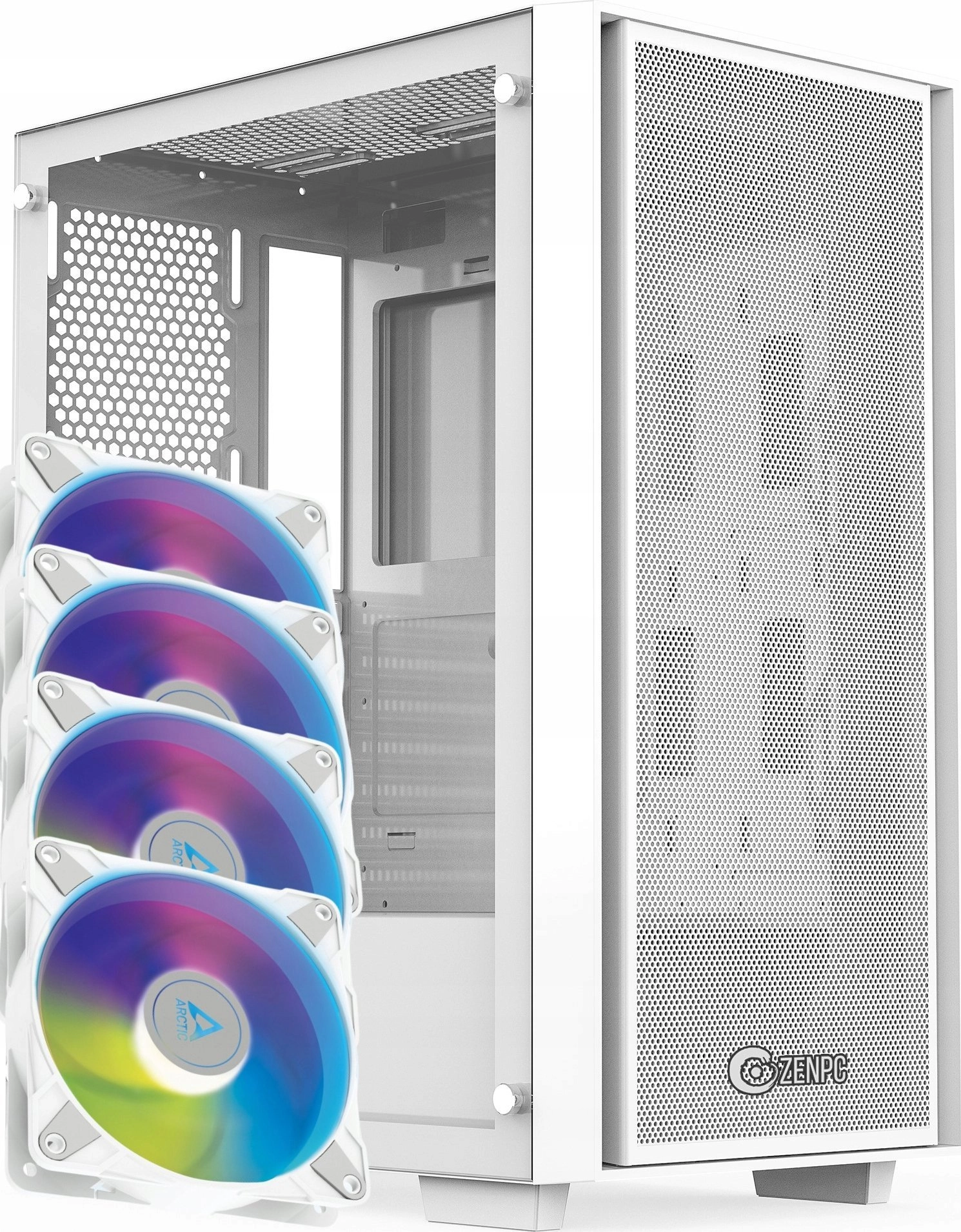 Zenpc korpuss ZENPC Z1 Mesh Glass White 4x P12 PWM PST ARGB datora korpuss