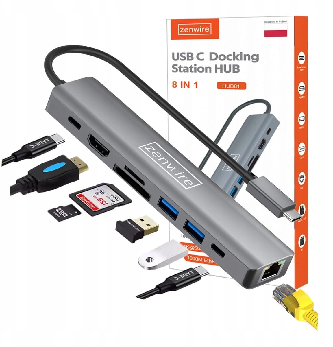 HUB USB-C ADAPTER 8in1 HDMI Gigabit