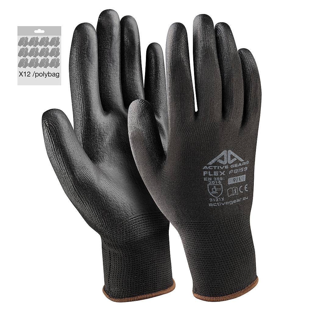 Black polyurethane gloves XXL 12 pcs