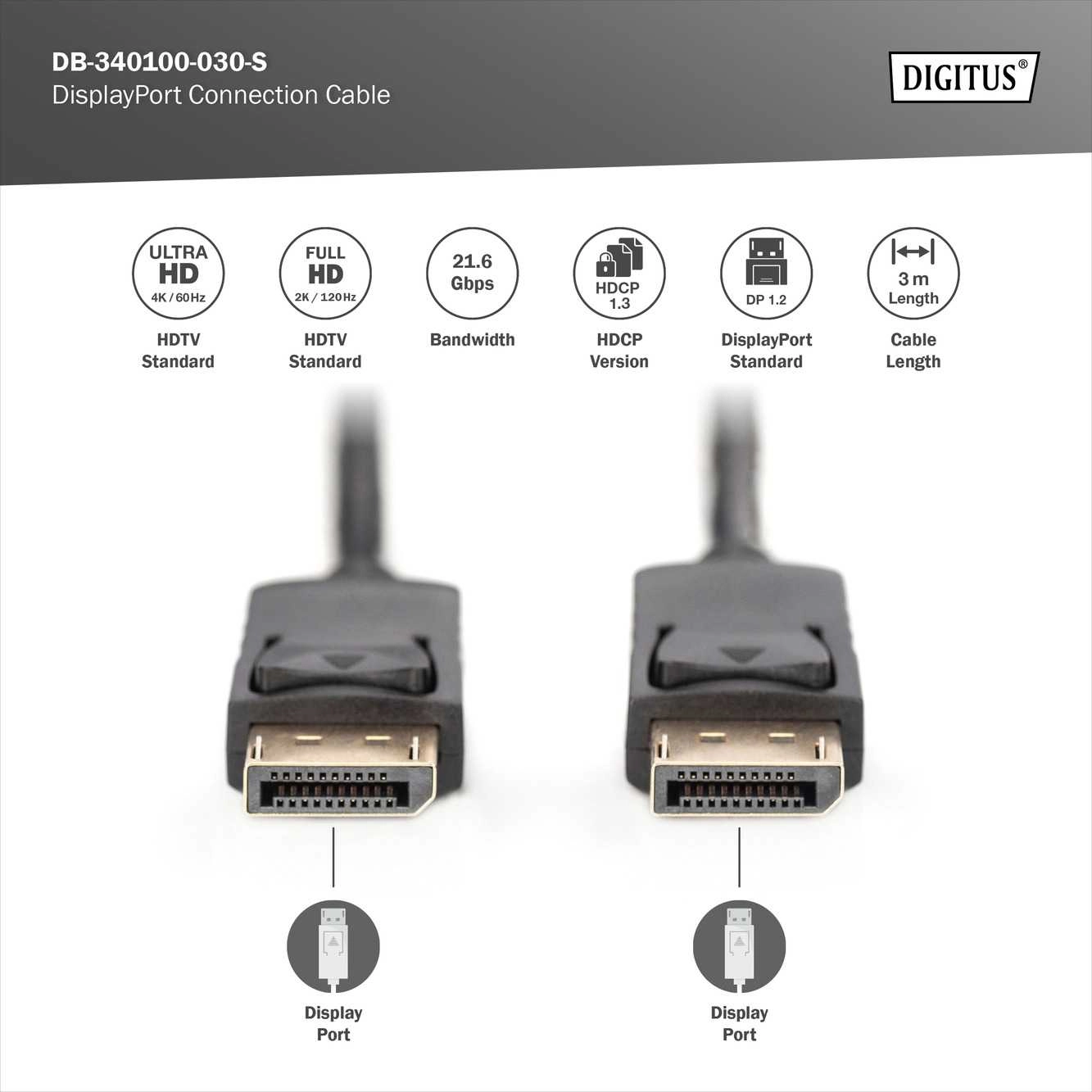 Digitus DisplayPort Connection Cable  DB-340100-030-S  3
