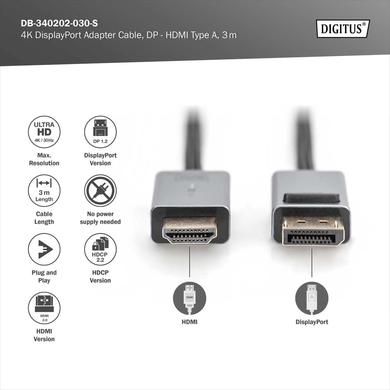 DIGITUS DisplayPort Adapterkabel DP - HDMI