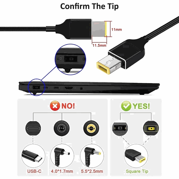 USB-C -u003e Lenovo SquarePin  18.5V-20V