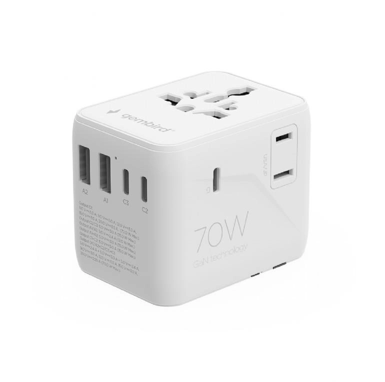 Gembird TPA-2A3C70-01-W Universal travel power adapter