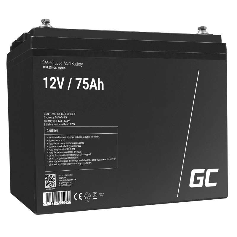 GREEN CELL Battery AGM 12V 75