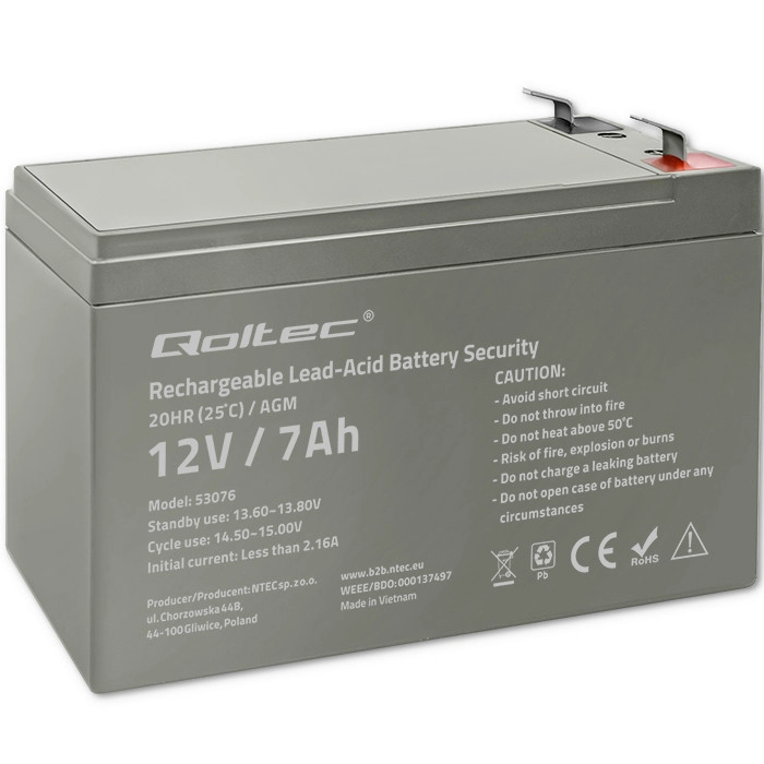 QOLTEC 53076 Akumulator AGM 12V 7Ah