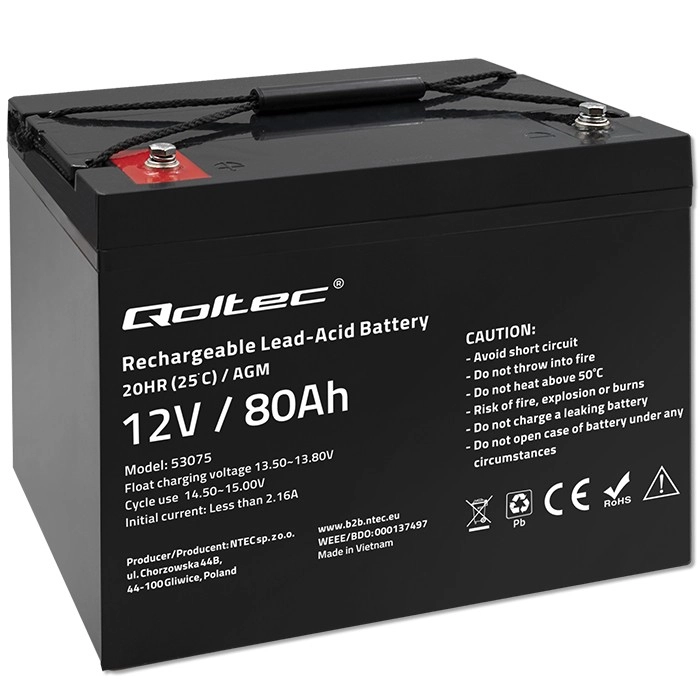 Akumulator AGM Qoltec 12V  80Ah 53075