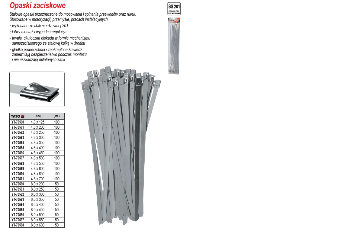 YATO STAINLESS STEEL CLAMPS 8.0x550mm