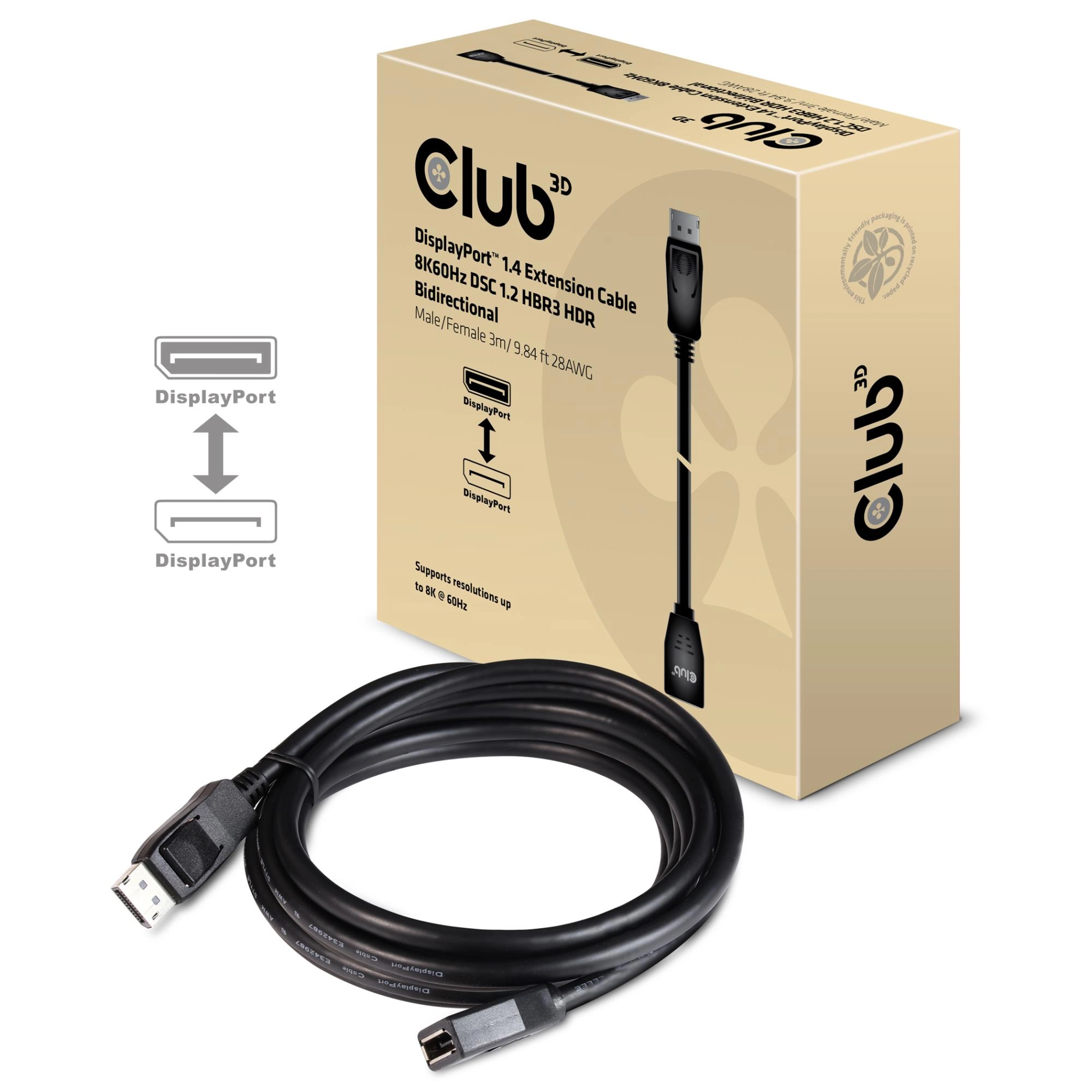CLUB3D DisplayPort 1.4 Extension Cable