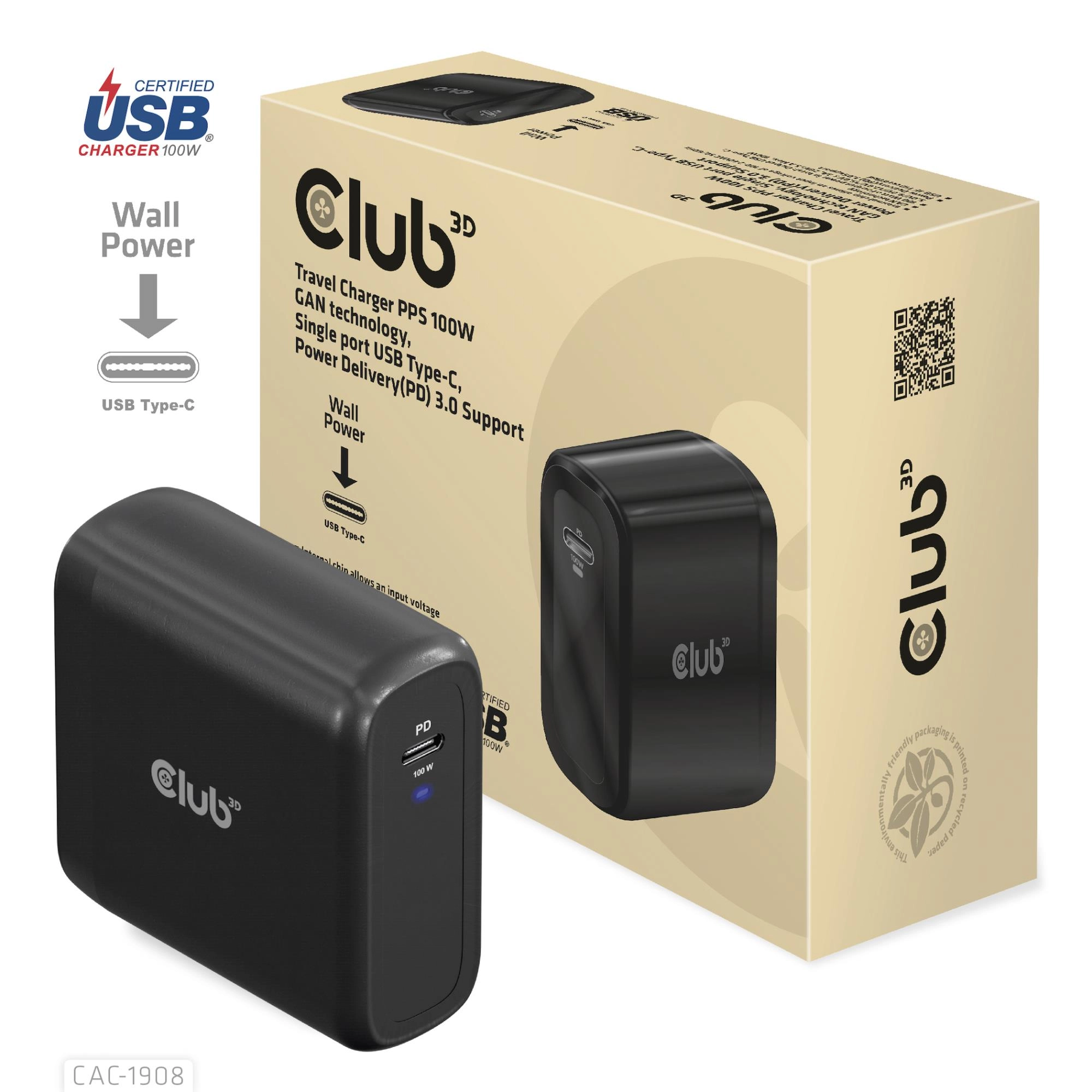 CLUB3D Travel Charger 100 Watt GAN