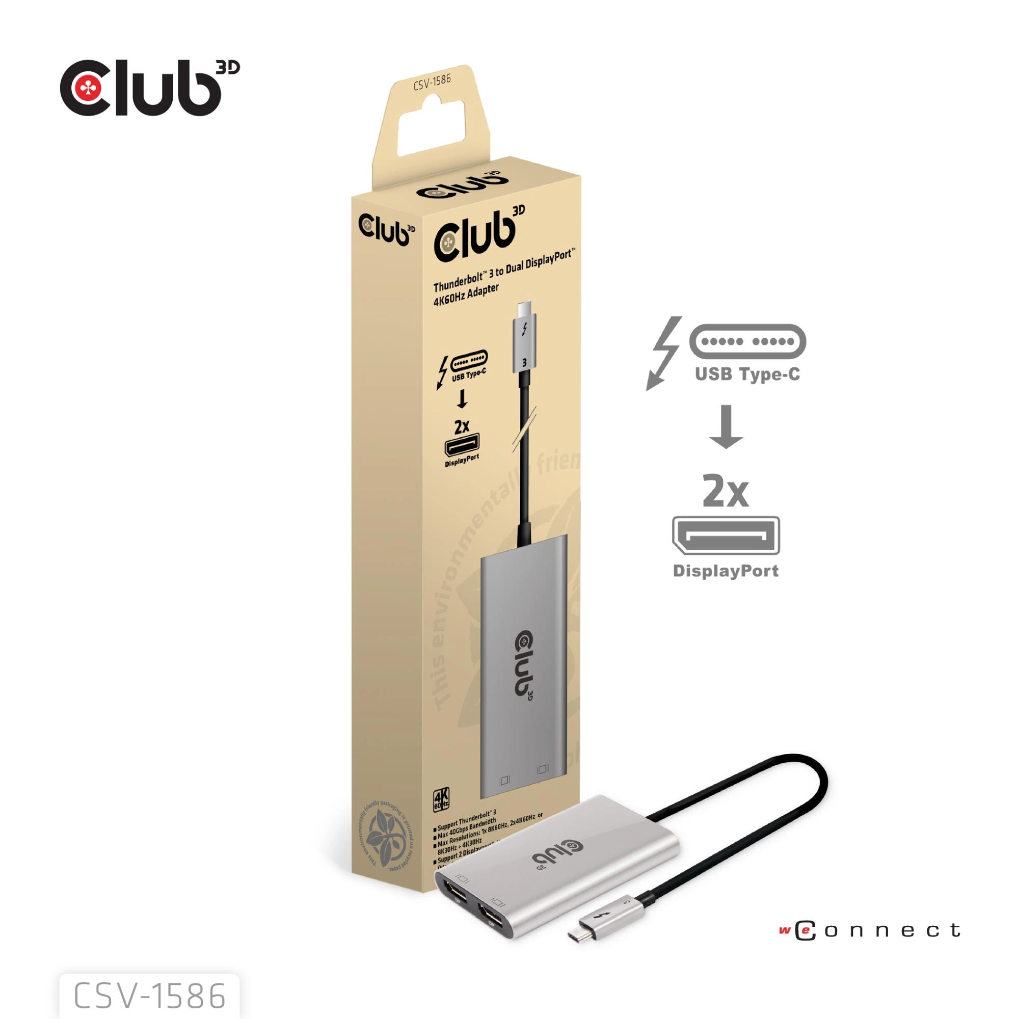Club3D Adapter Thunderbolt 3  2x DP