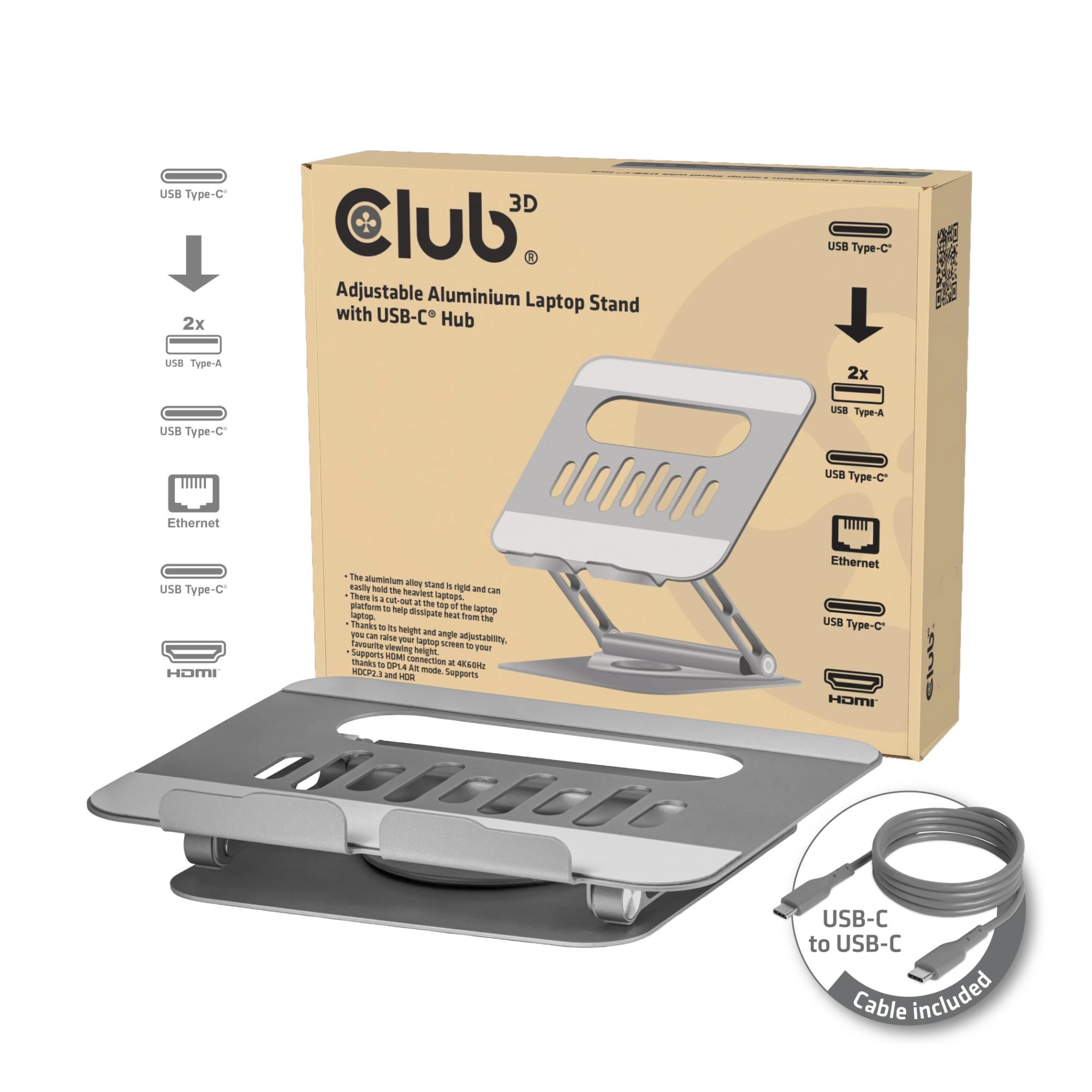 Club3D laptop stand with USB-C HUB