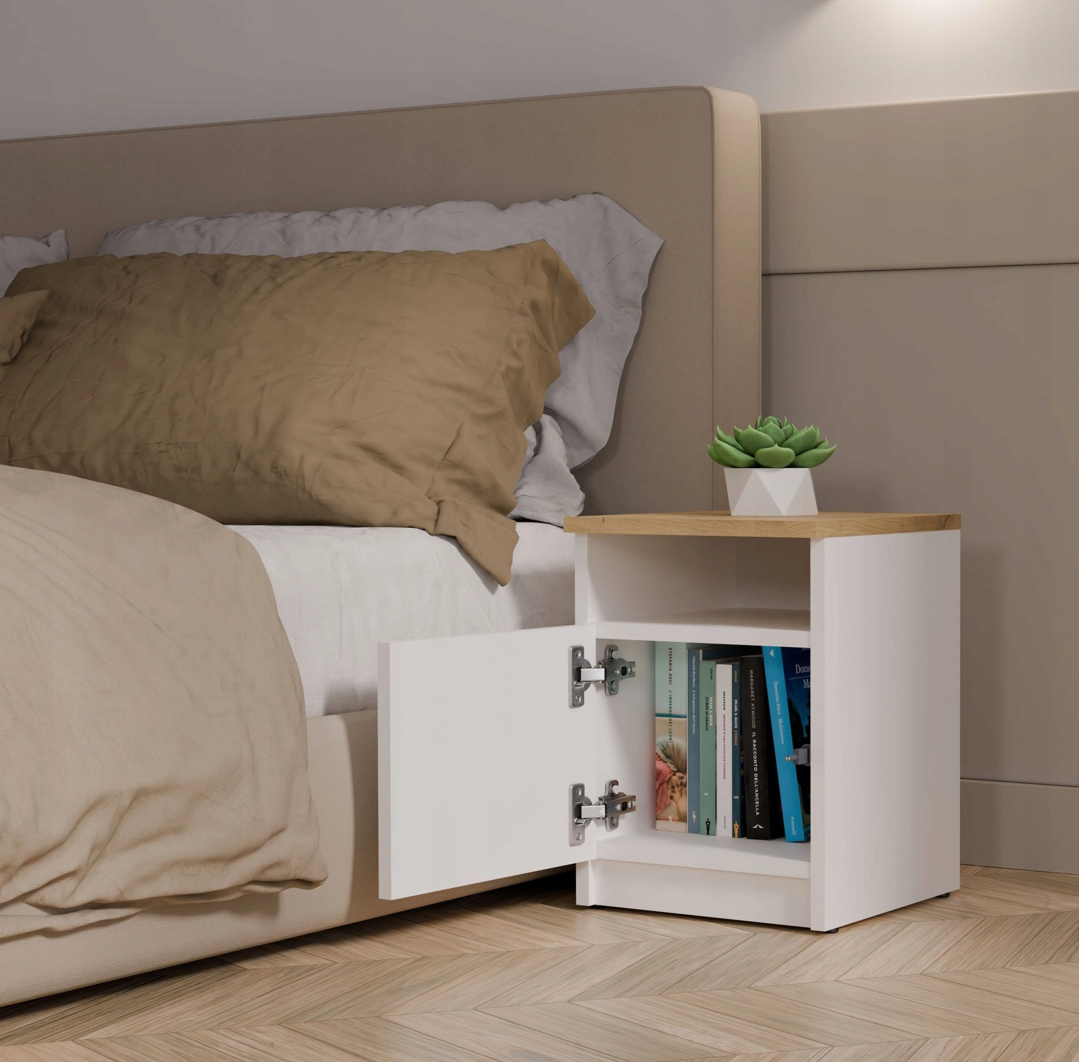 GALAX 30/1D WHITE/ARTISAN BEDSIDE TABLE M-MP-SN-GLX-30/1D-BIA-ART