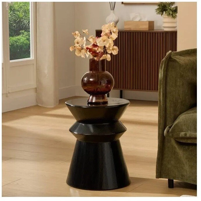 Atmosphera Metal side table  ribbed  black