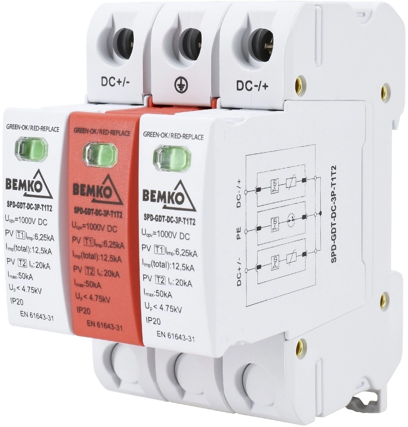 Surge arrester 3P 12.5kA DC
