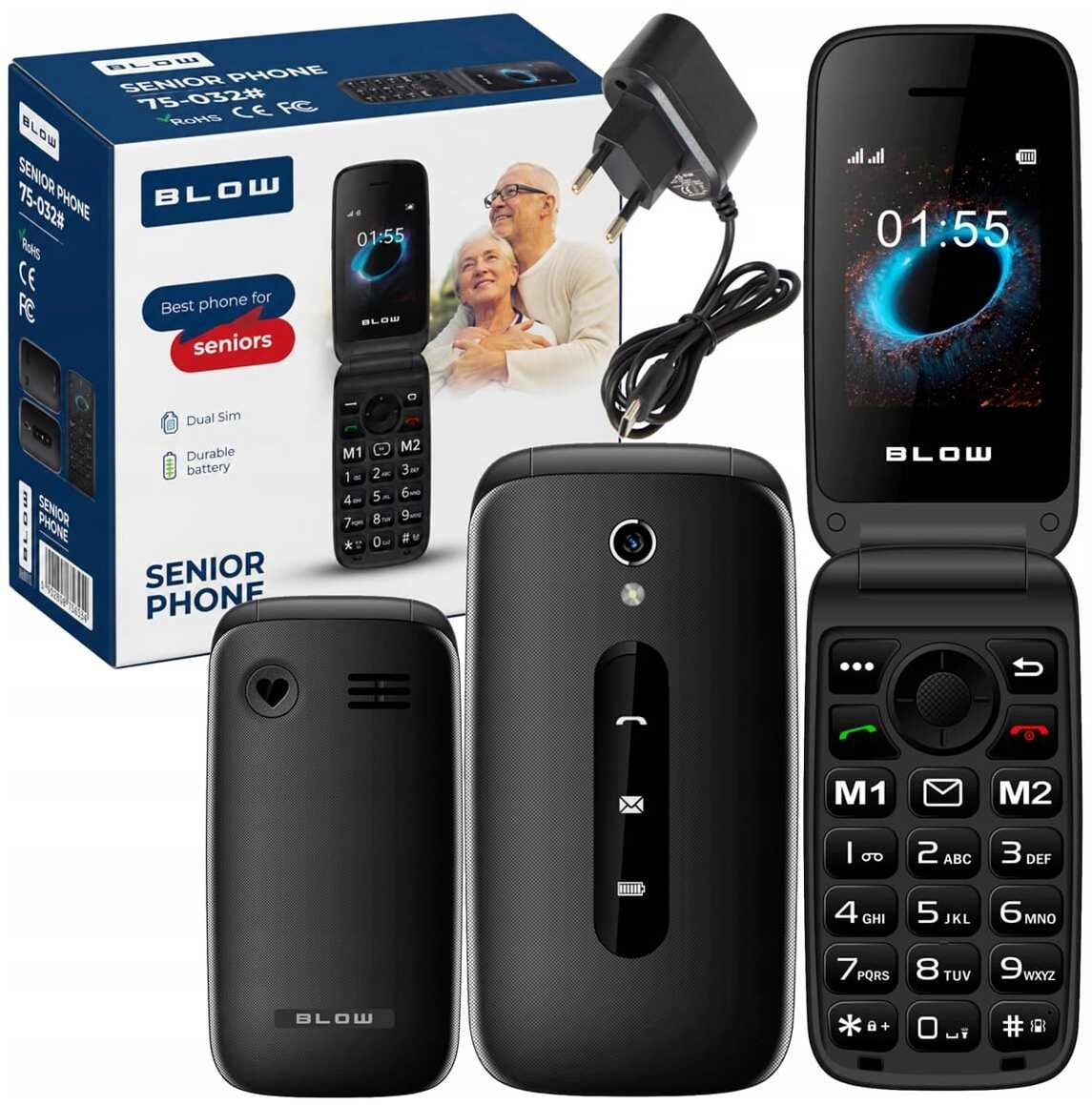 BLOW Black Phone for Seniors with