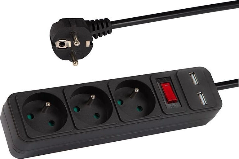 98-774# PR-370wsp/usb power extension cable 3-sockets+usb