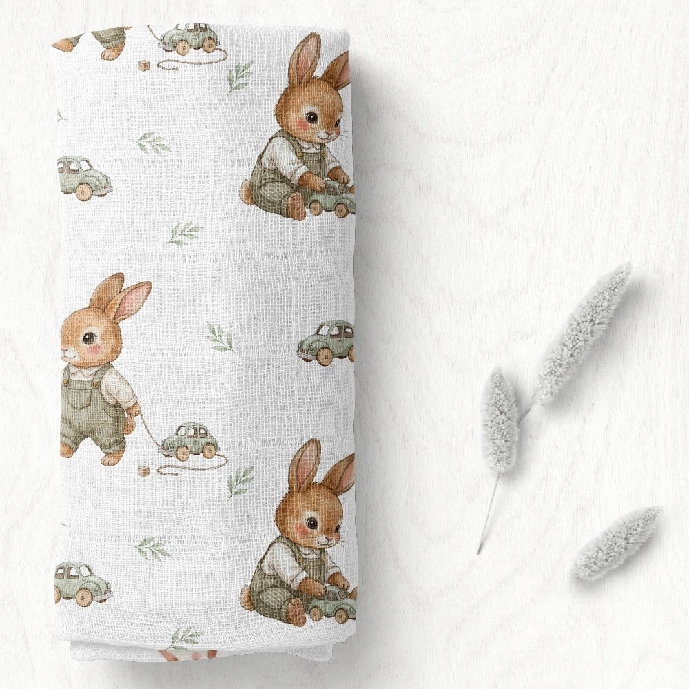 Bocioland BOCIOLAND BL318-BAMBOO DIAPER 40X40 BUNNY/CARS