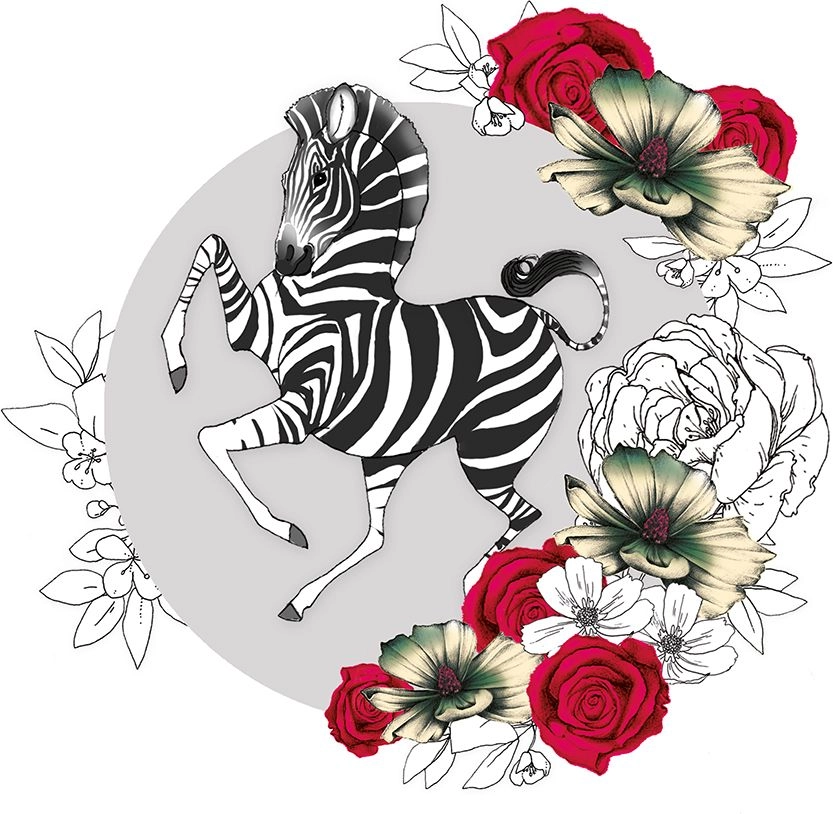 Swarovski square CL1425 Zebra flowers card