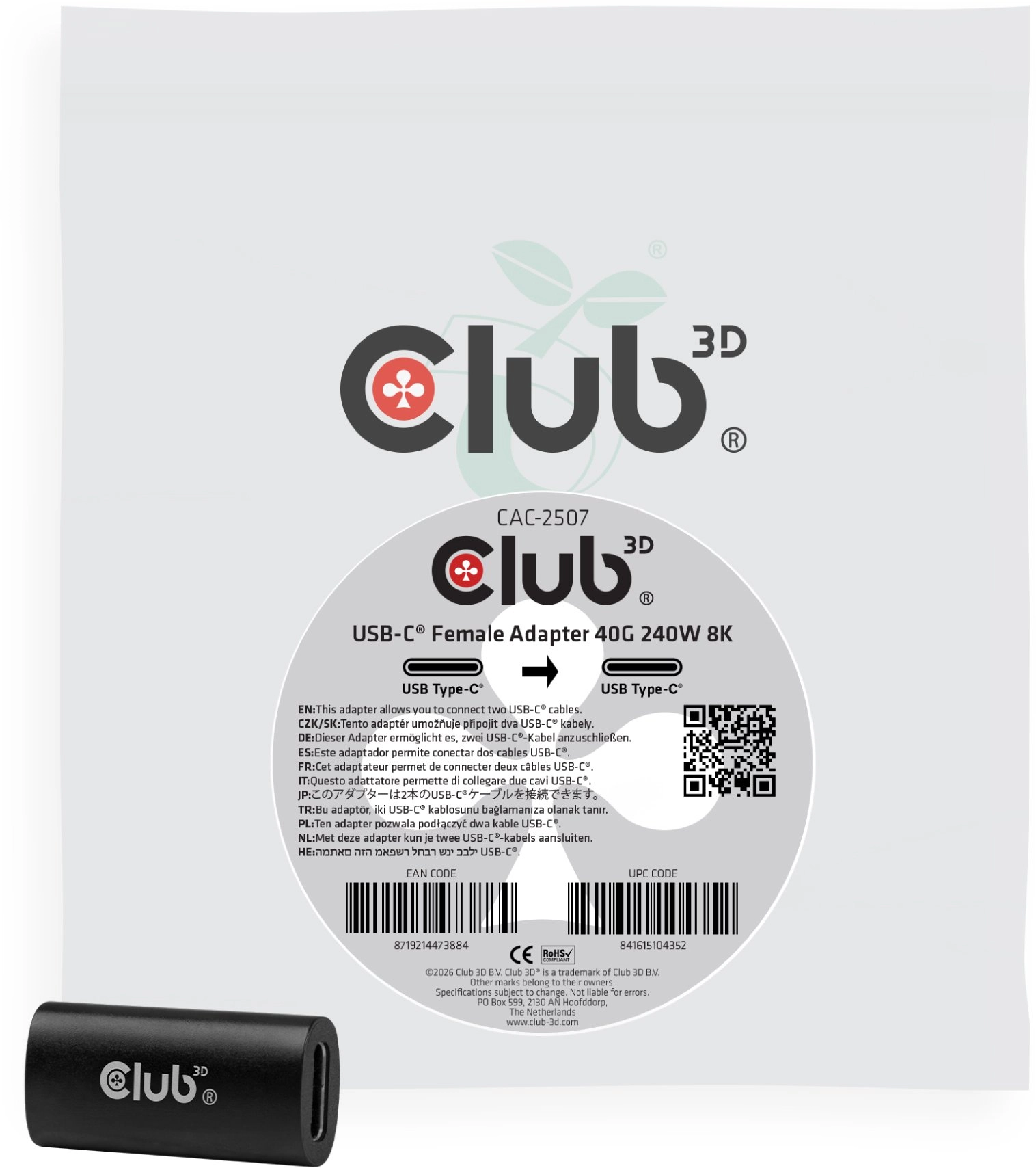 CLUB3D USB-C® Female Adapter 40G 240W