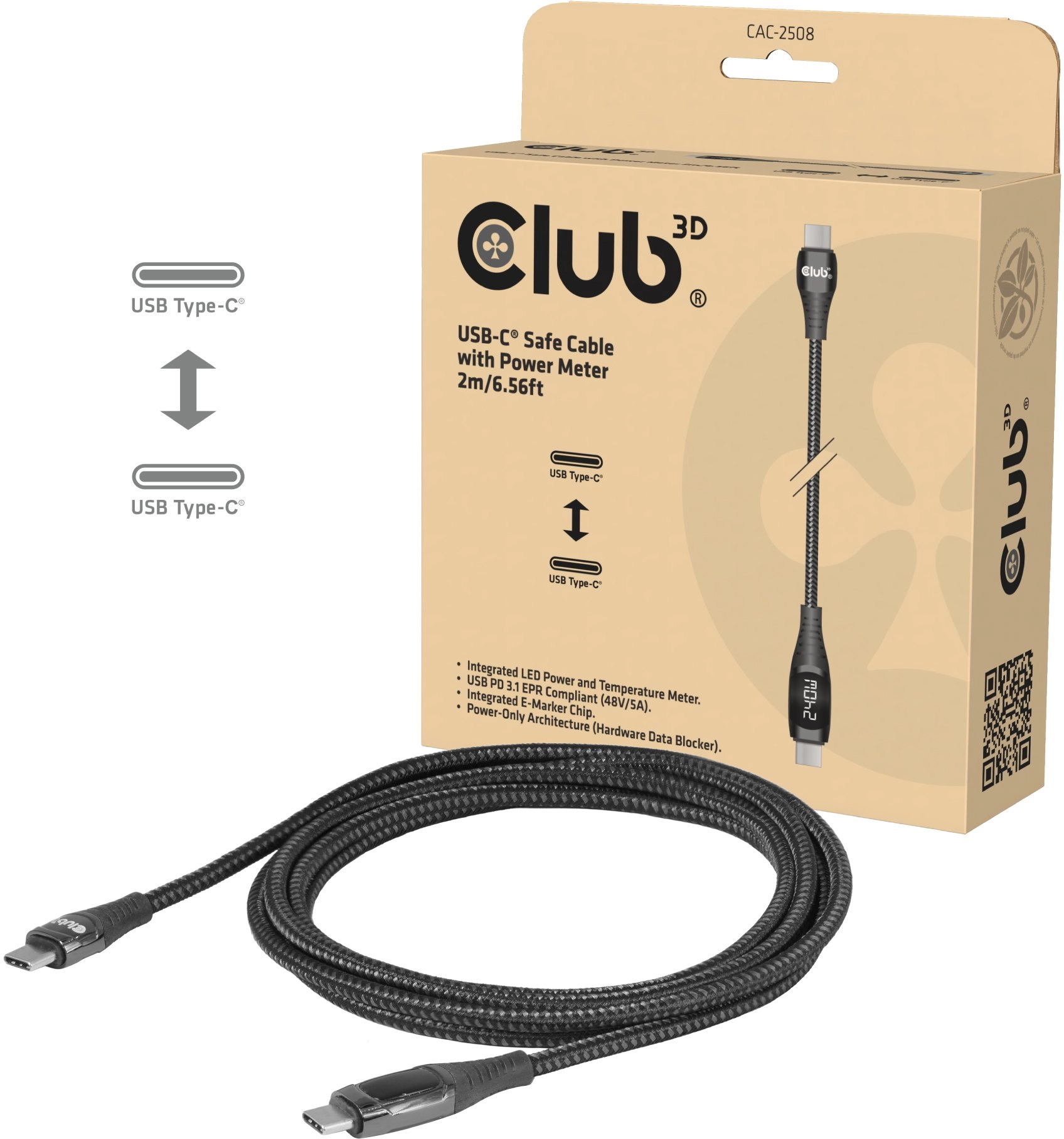 CLUB3D USB-C® Safe Cable with Power