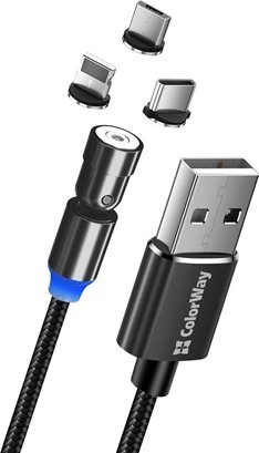ColorWay Cable 3in1 (Lightning+MicroUSB+Type-C) Magnetic Rotation