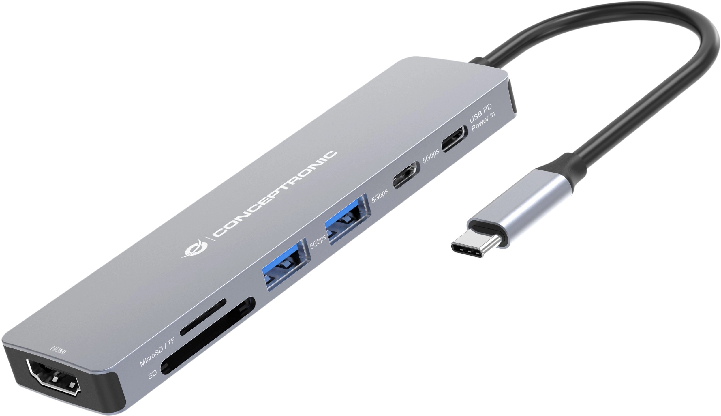 CONCEPTRONIC 7-1 Dock USB-C-HDMI/USB-C/2xUSB-A/+ 25cm gr