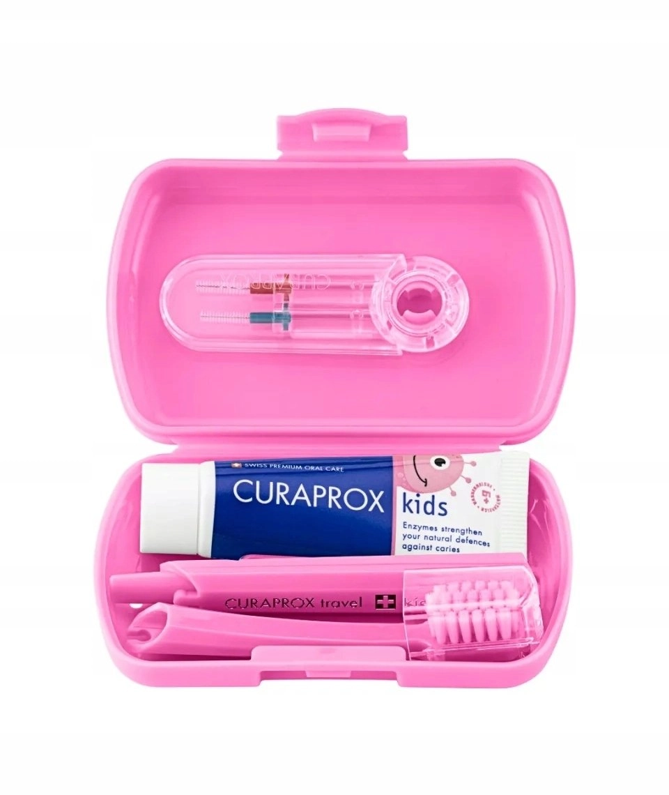 Curaprox TRAVEL SET KIDS PINK foldable