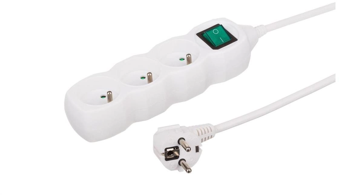 3-socket extension cable  5m white  with
