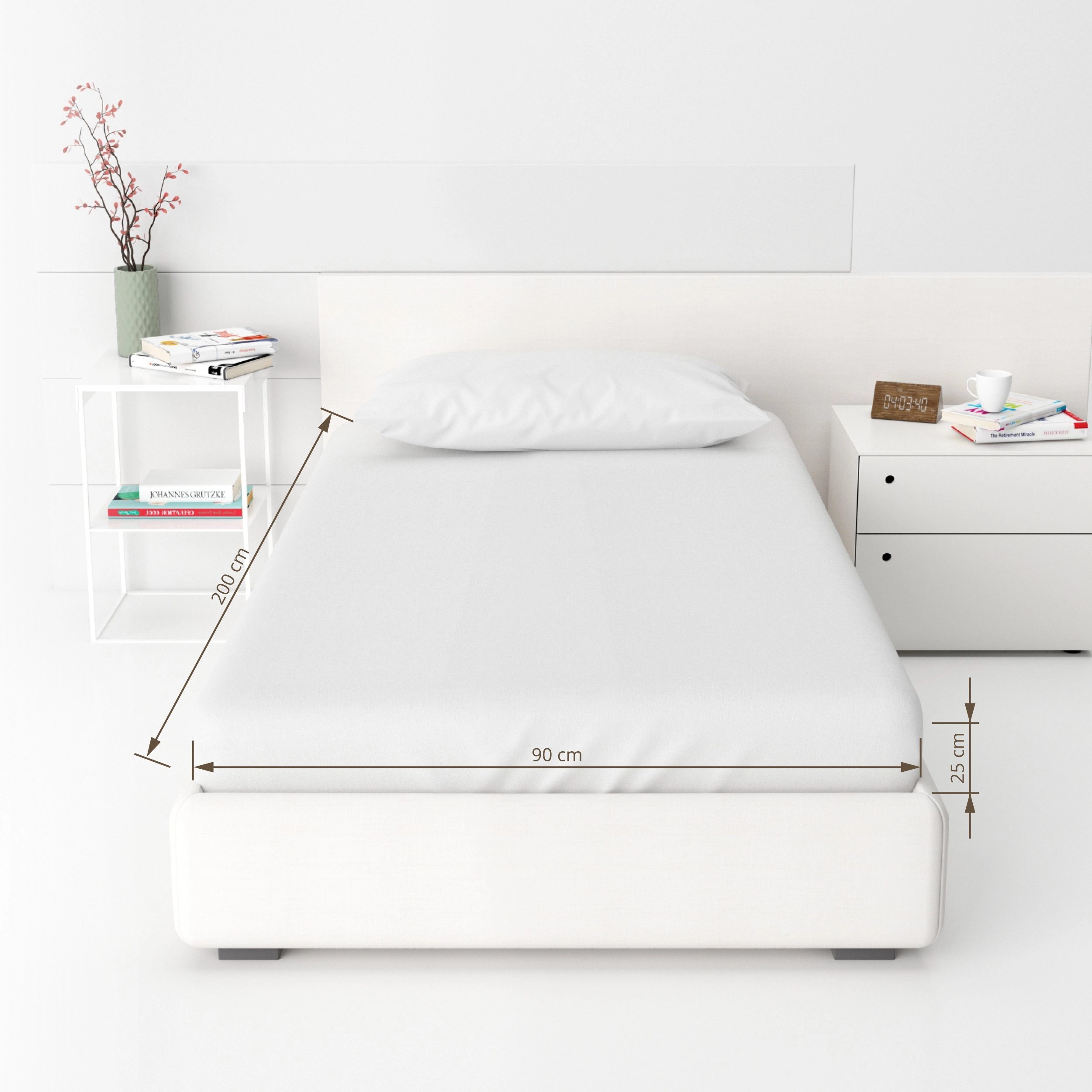 FITTED SHEET SATEEN 90X200+25 WHITE 15386500