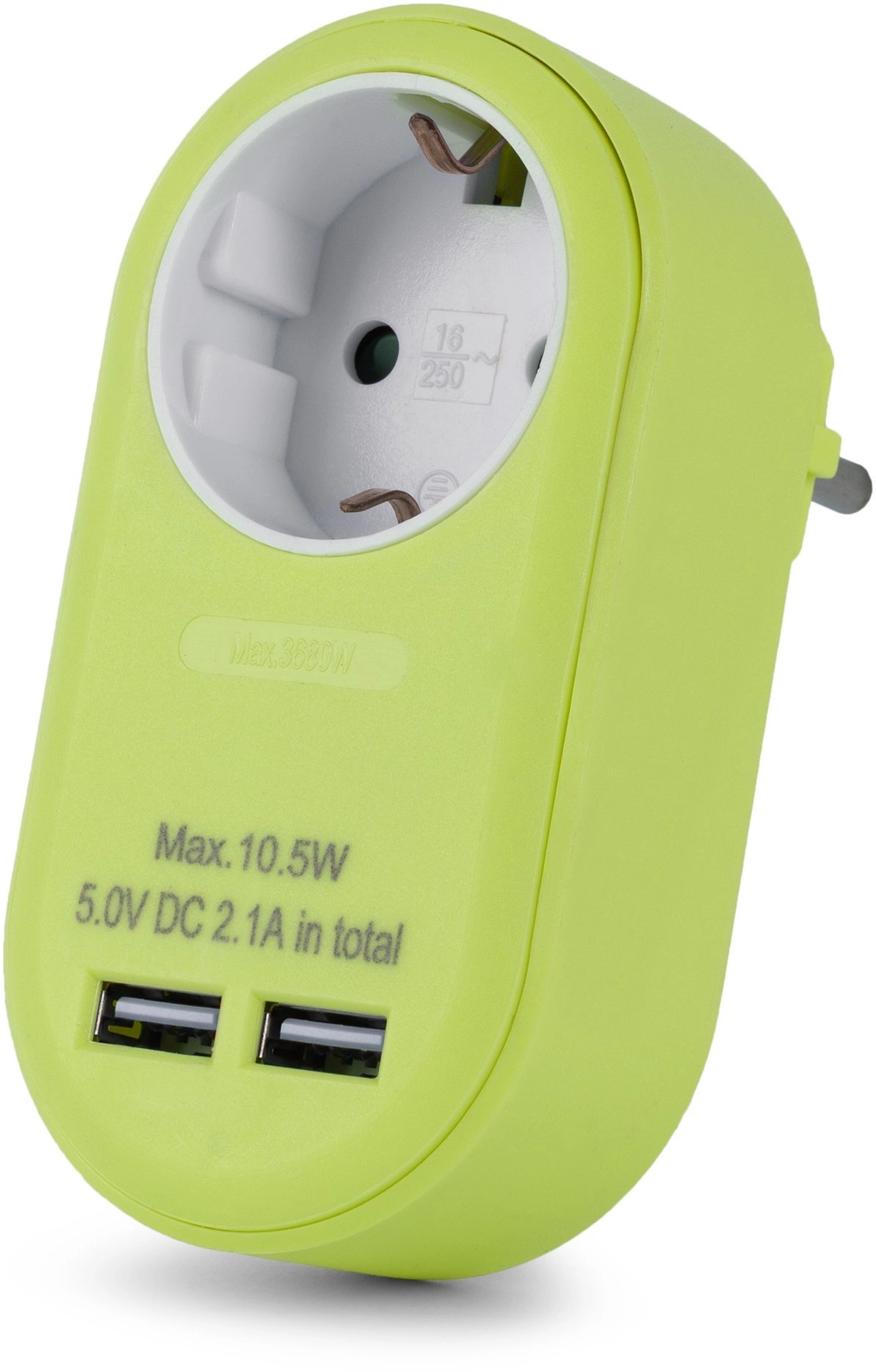 Entac Steckdosenadapter + 2x USB-A lime