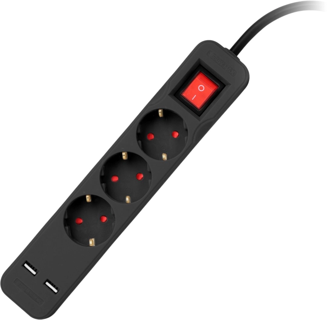 Entac power strip 3-way 2x USB-A