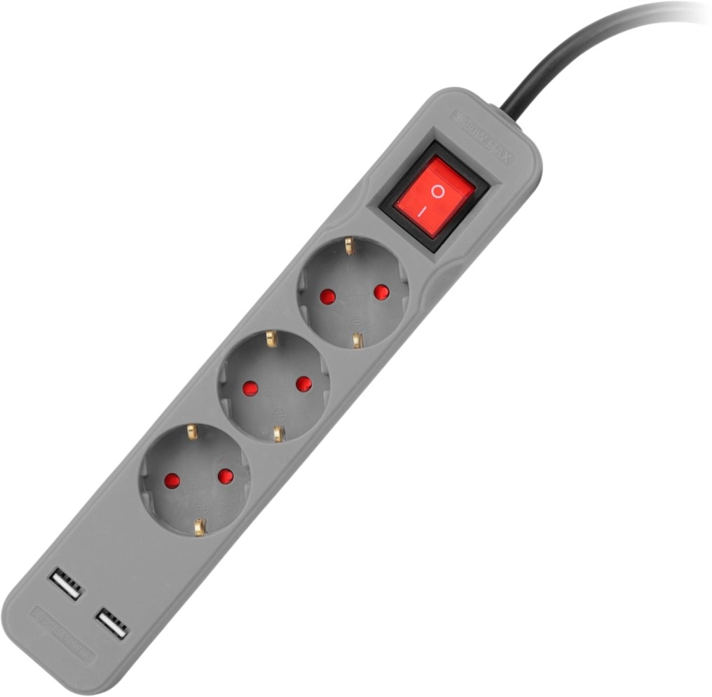 Entac power strip 3-way 2x USB-A