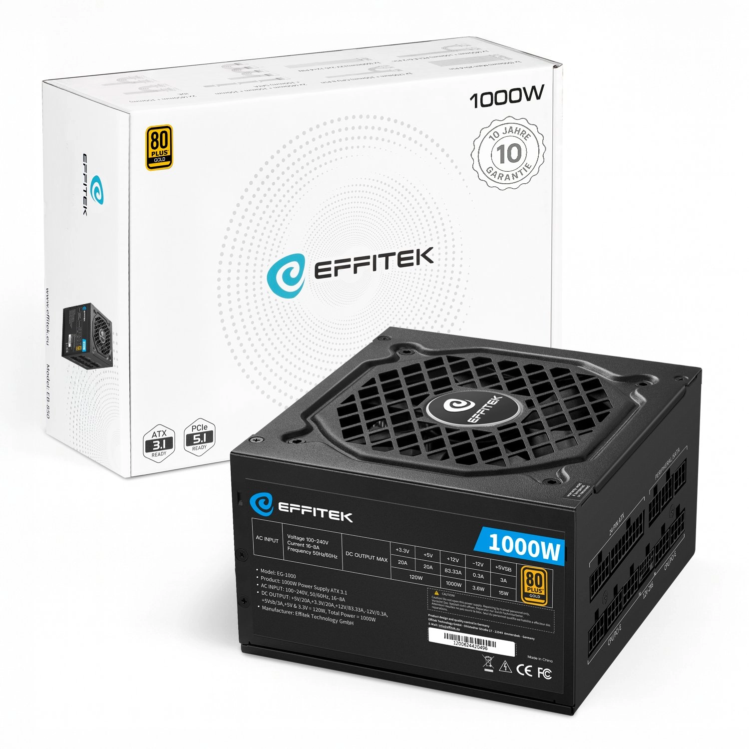 EFFITEK power supply 1000W Gold ATX
