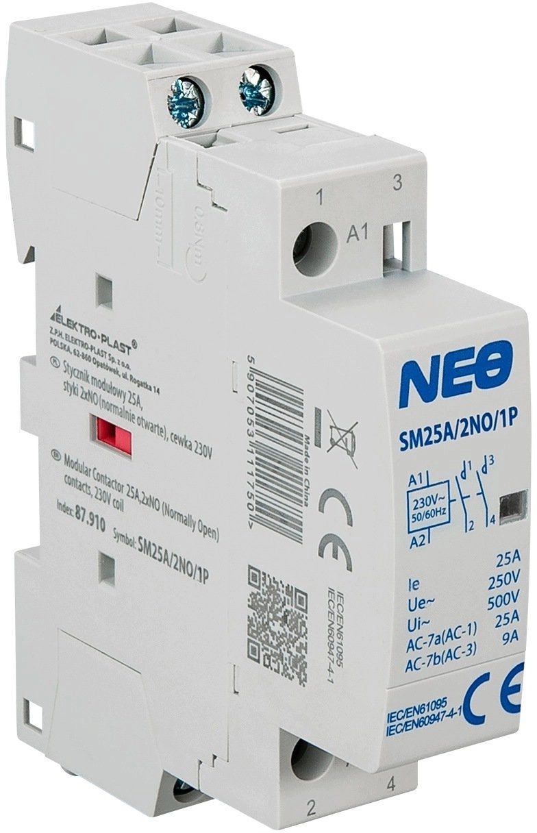 Elektro-Plast Modular contactor SM25A/2NO/1P 25A contacts