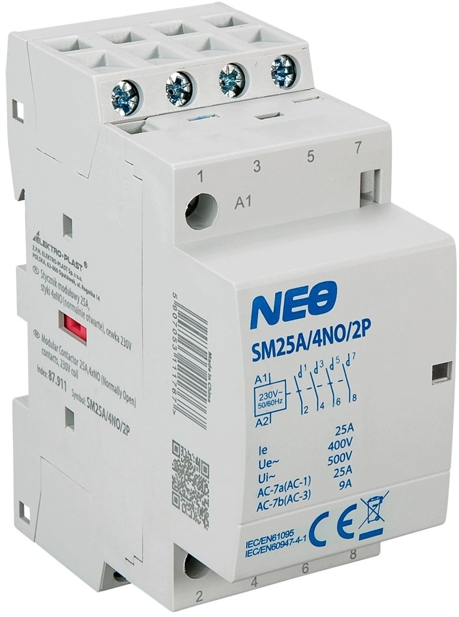 Elektro-Plast Modular contactor SM25A/4NO/2P 25A contacts