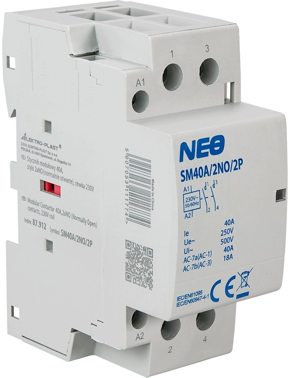 Elektro-Plast Modular contactor SM40A/2NO/2P 40A contacts