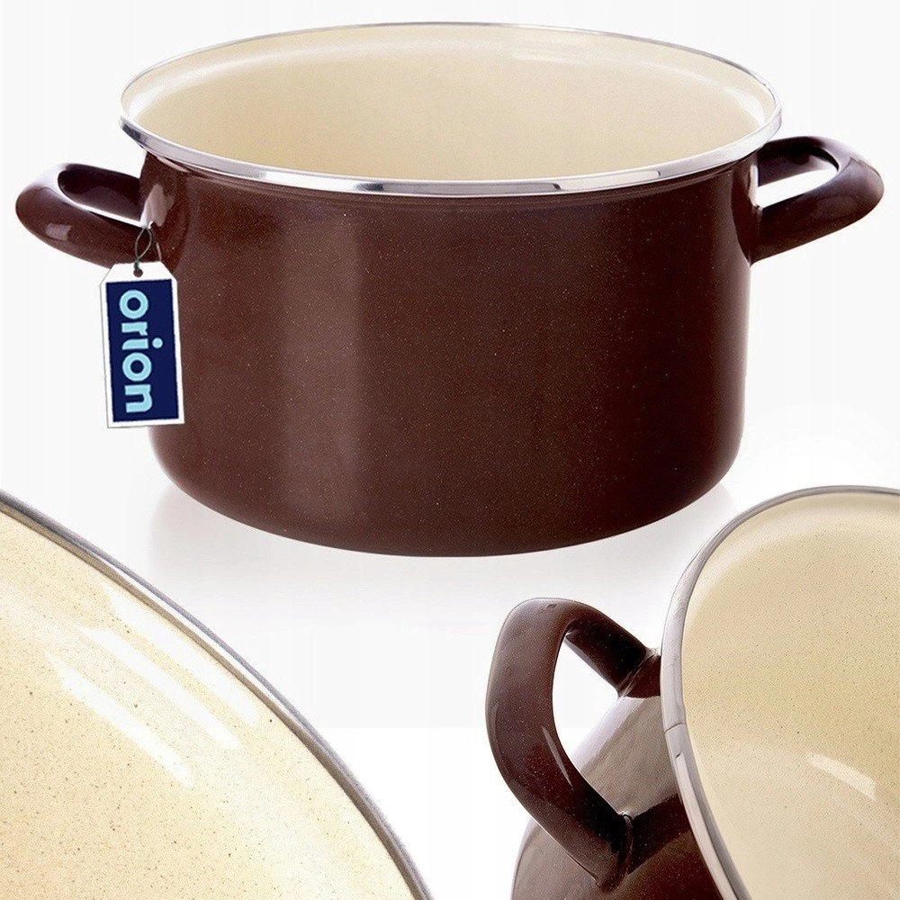 Brown Enameled Pot Induction Gas Solid